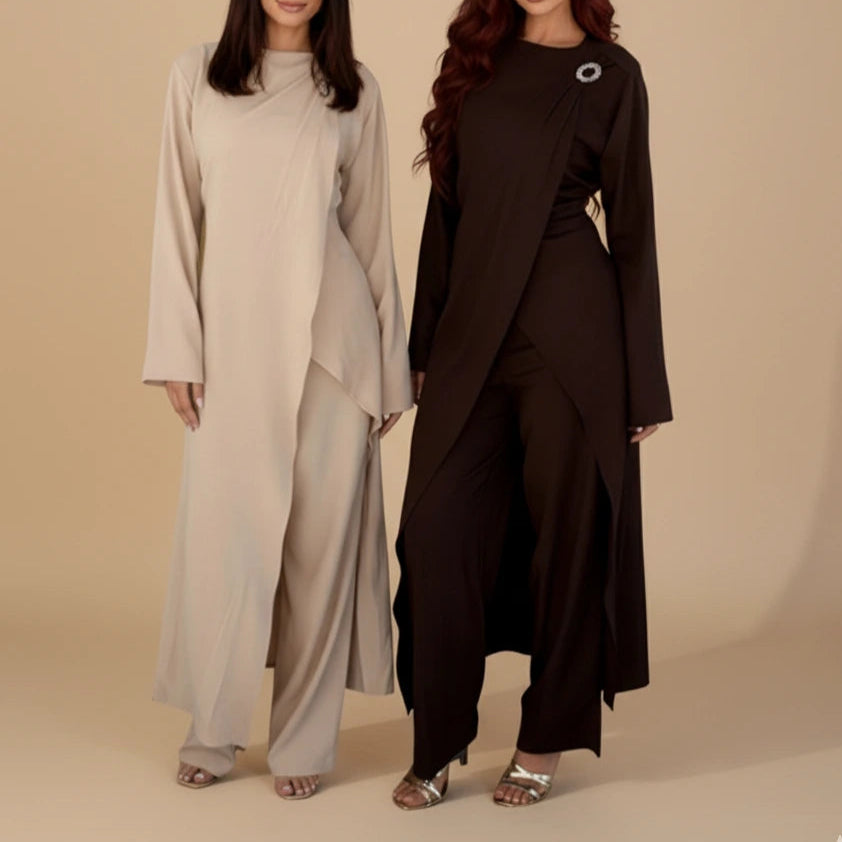 Maram Asimetrik Üst ve Pantolon Takımı