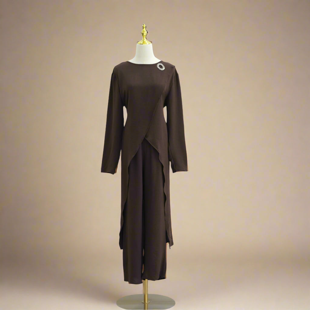 Maram Asimetrik Üst ve Pantolon Takımı