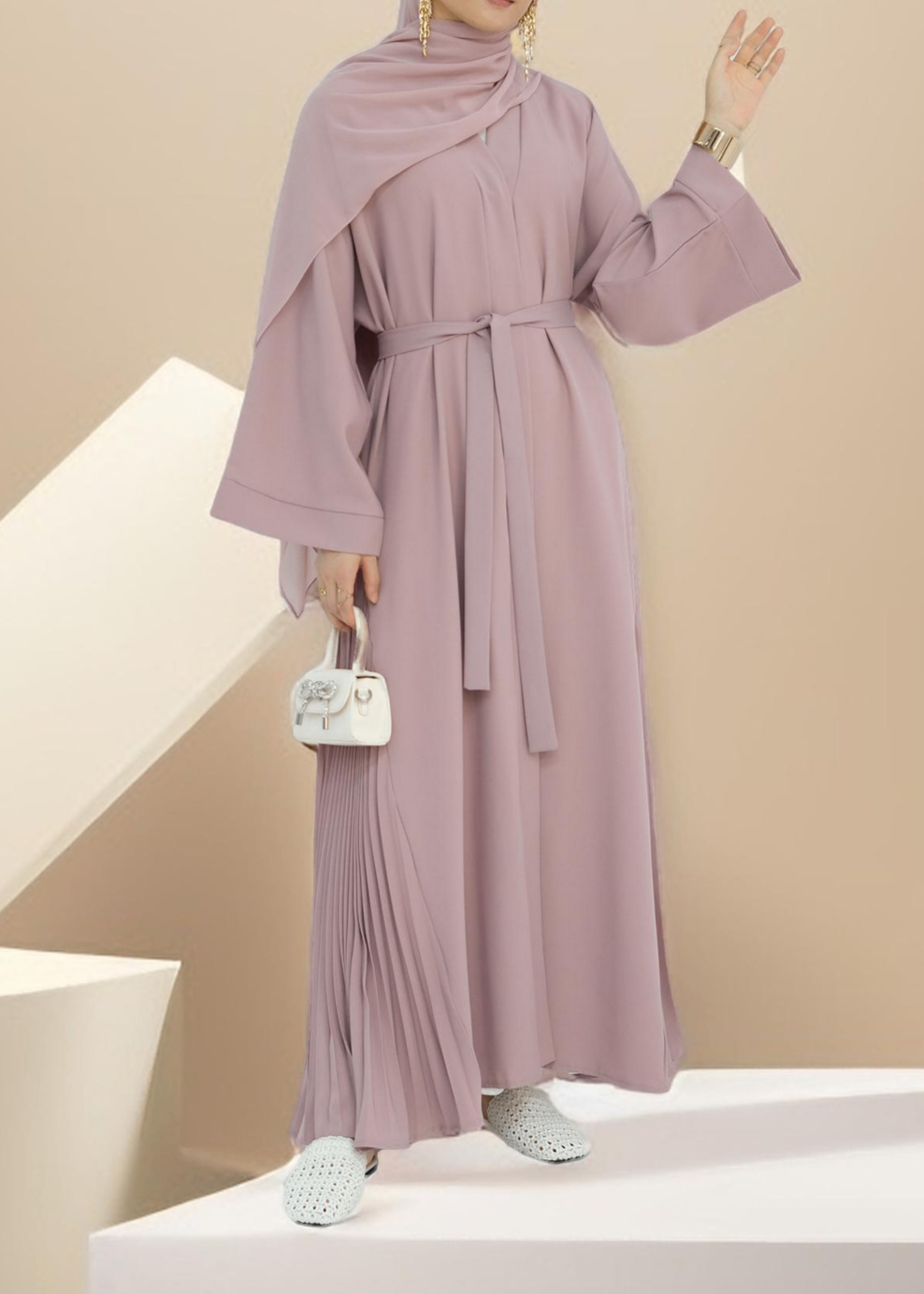 Marjan Side Pleated Kimono Abaya Try Modest Limited