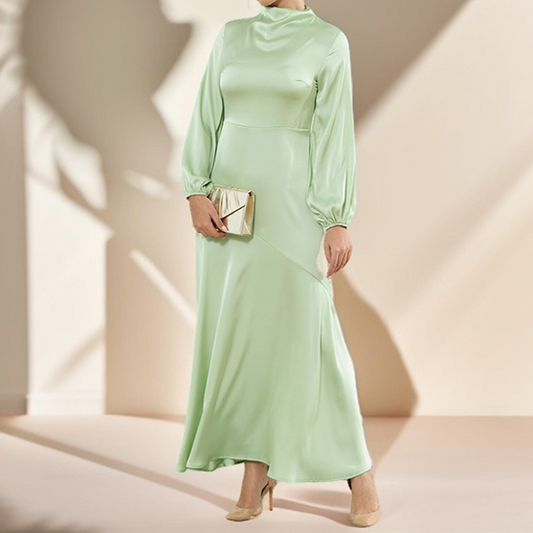 Marwa Satin long sleeve maxi dress - Try Modest Limited 