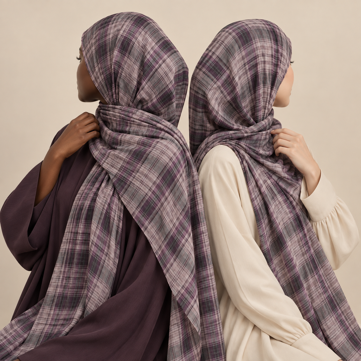 Hijab modal à carreaux Mauve Haze
