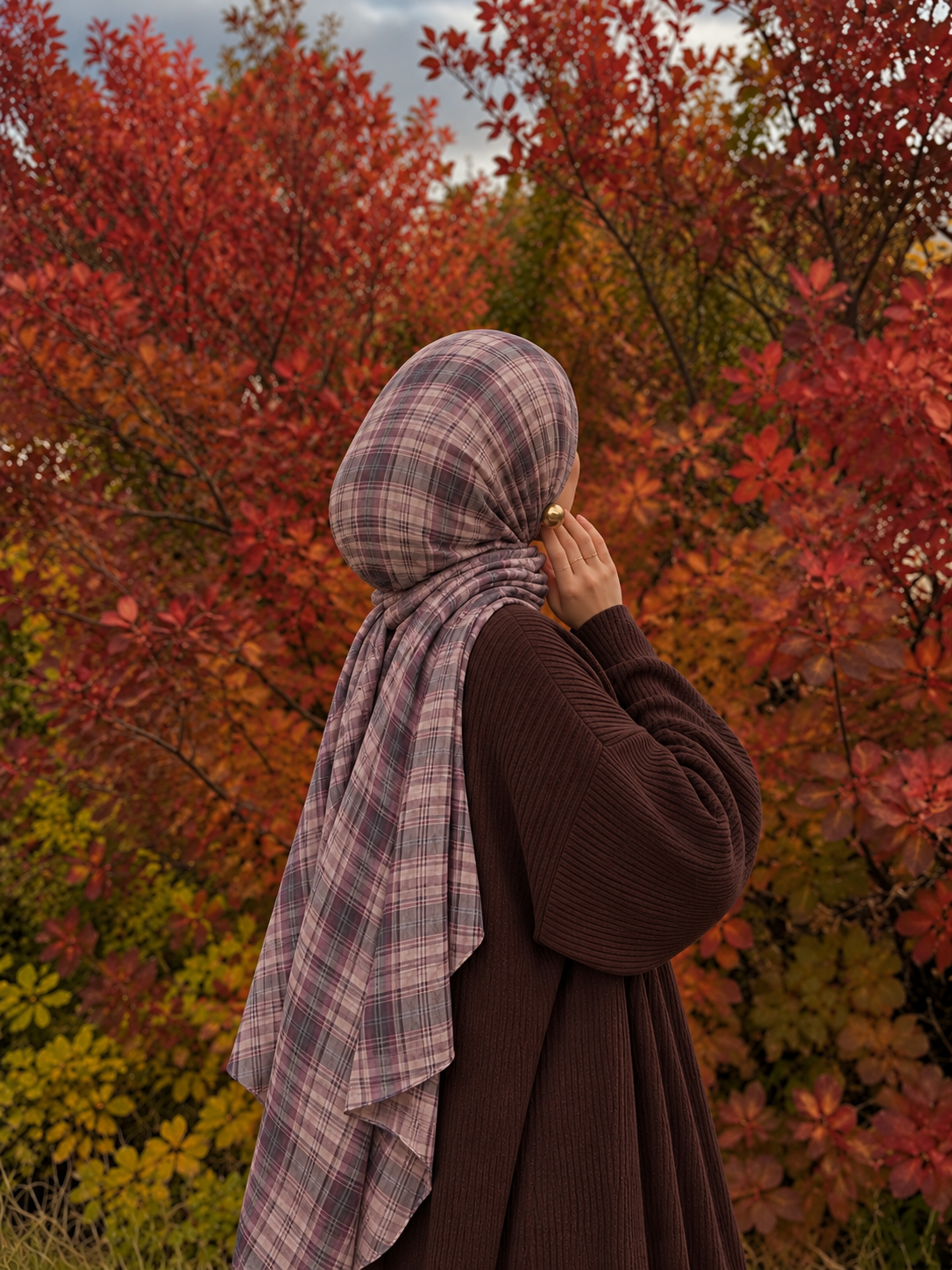 Hijab modal à carreaux Mauve Haze