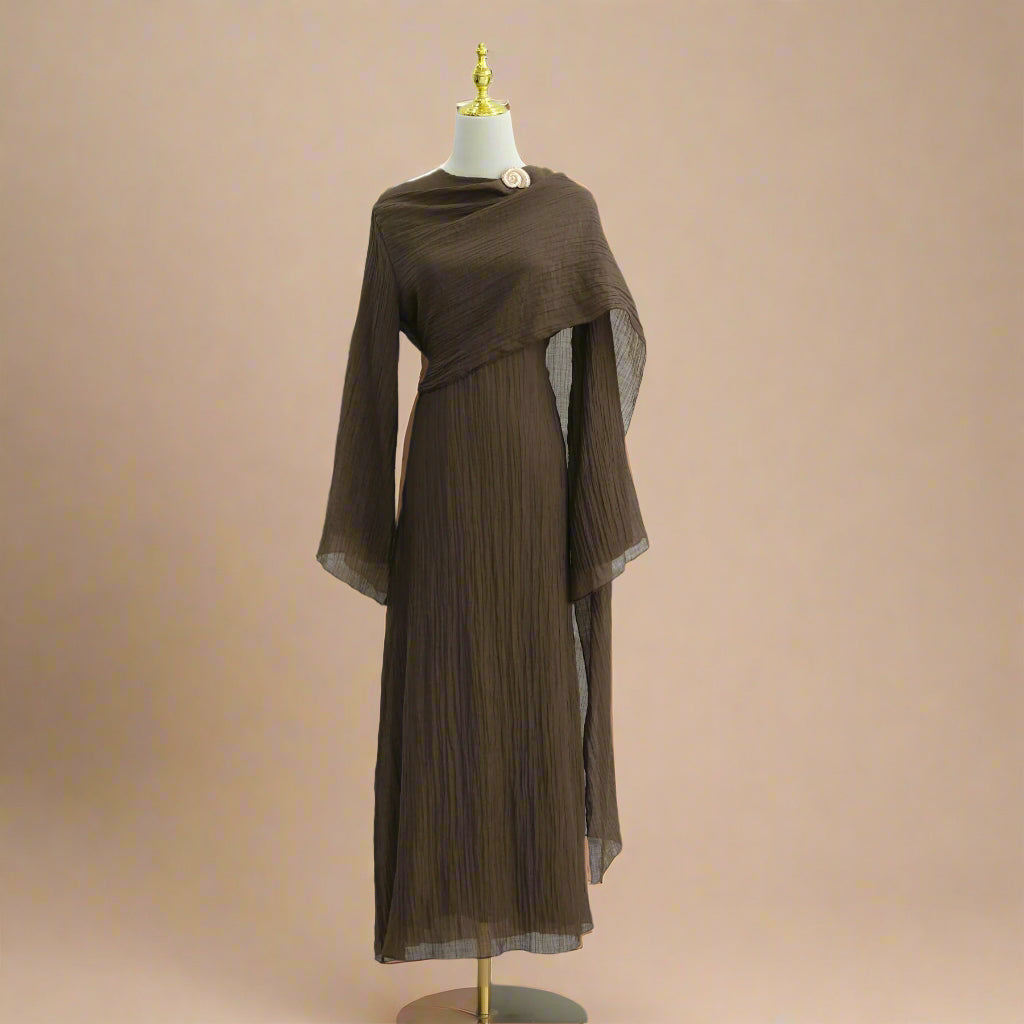 Maya Pleated Long Sleeve Modest Maxi Dress - Try Modest Limited