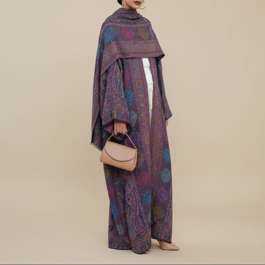 Meher Pashmina Paisley Abaya og Hijab-sett