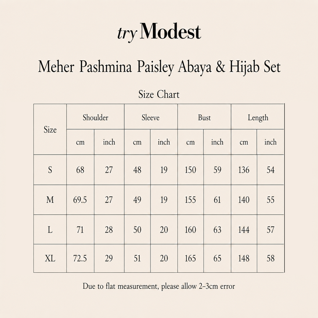 Meher Pashmina Paisley Abaya og Hijab-sett