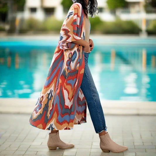 Mid length printed beach kimono - Try Modest Limited 