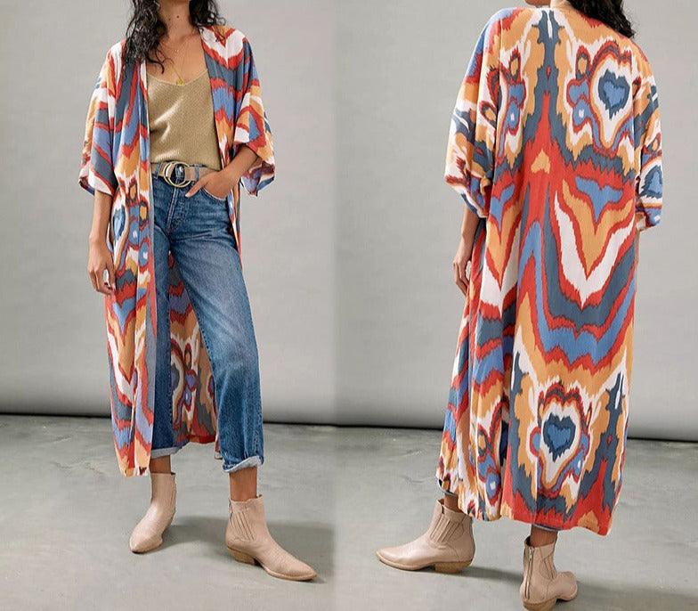 Mid length printed beach kimono - Try Modest Limited