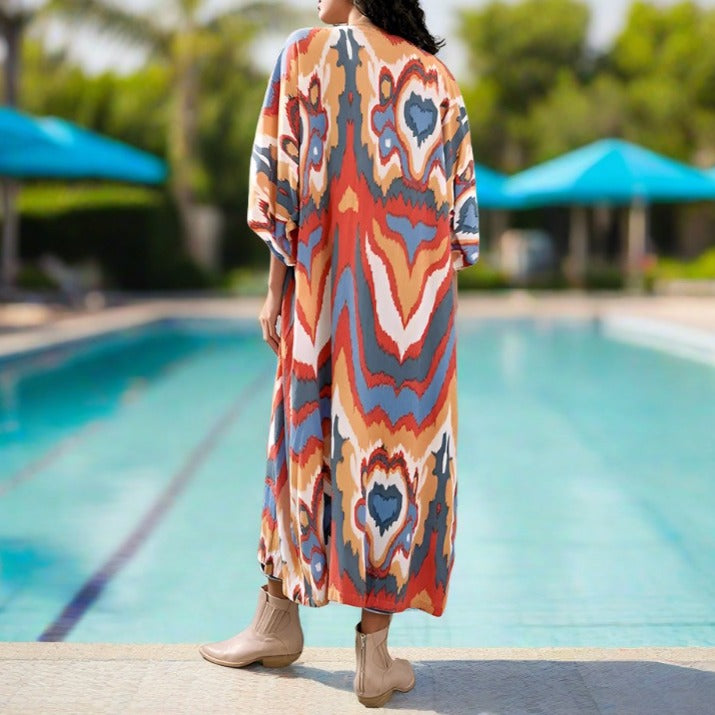 Mid length printed beach kimono - Try Modest Limited 