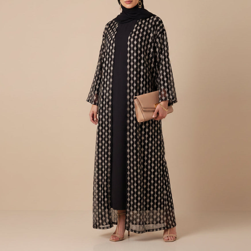 Mihri Crochet Lace Belted Abaya Kimono