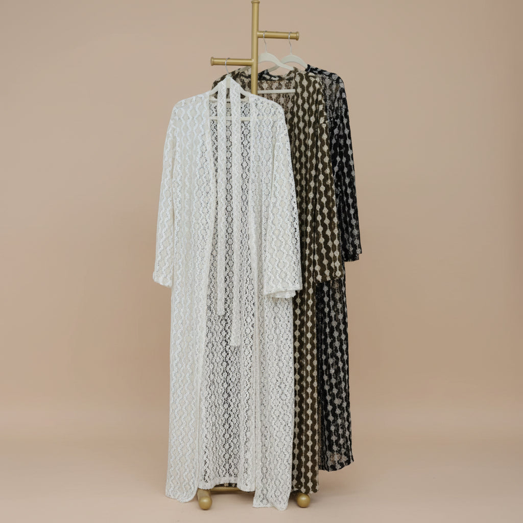 Mihri Crochet Lace Belted Abaya Kimono