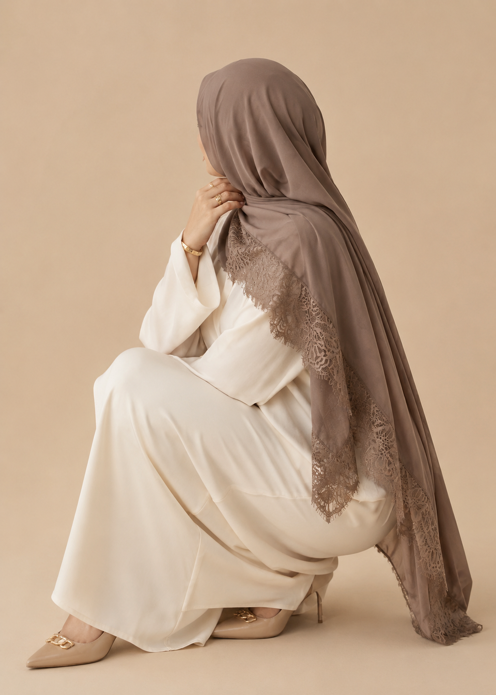 Nerz-Taupe Modal-Spitzen-Hijab
