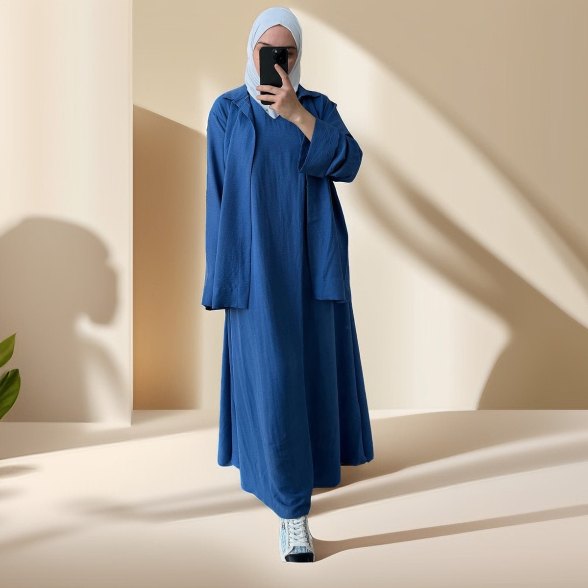 Modest Chic Set: Abaya Dress with Open Kimono Shirt - Try Modest Limited