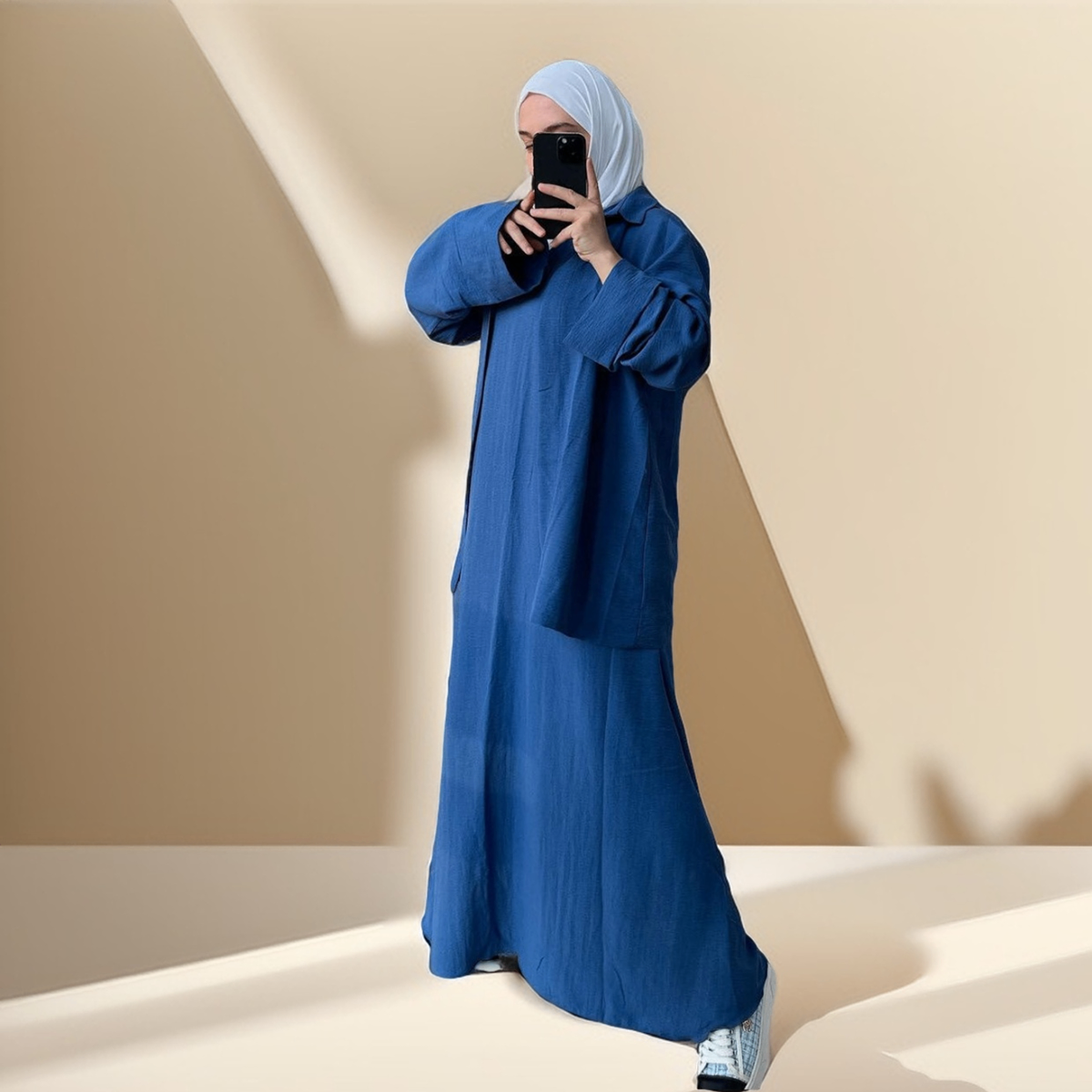 Modest Chic Set: Abaya Dress with Open Kimono Shirt - Try Modest Limited