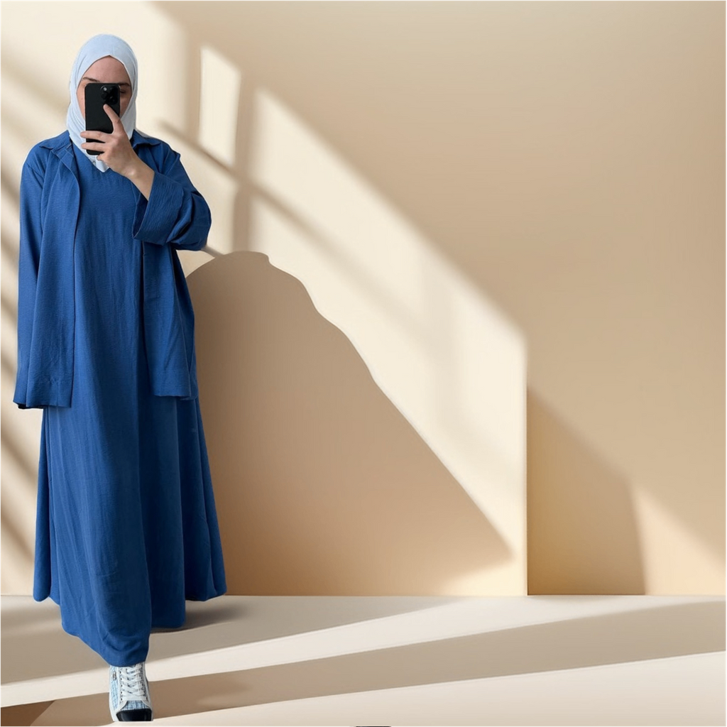 Modest Chic Set: Abaya Dress with Open Kimono Shirt - Try Modest Limited