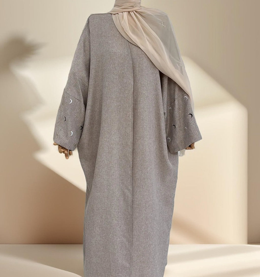 Moon Embroidery  Linen Kimono Abaya - Try Modest Limited