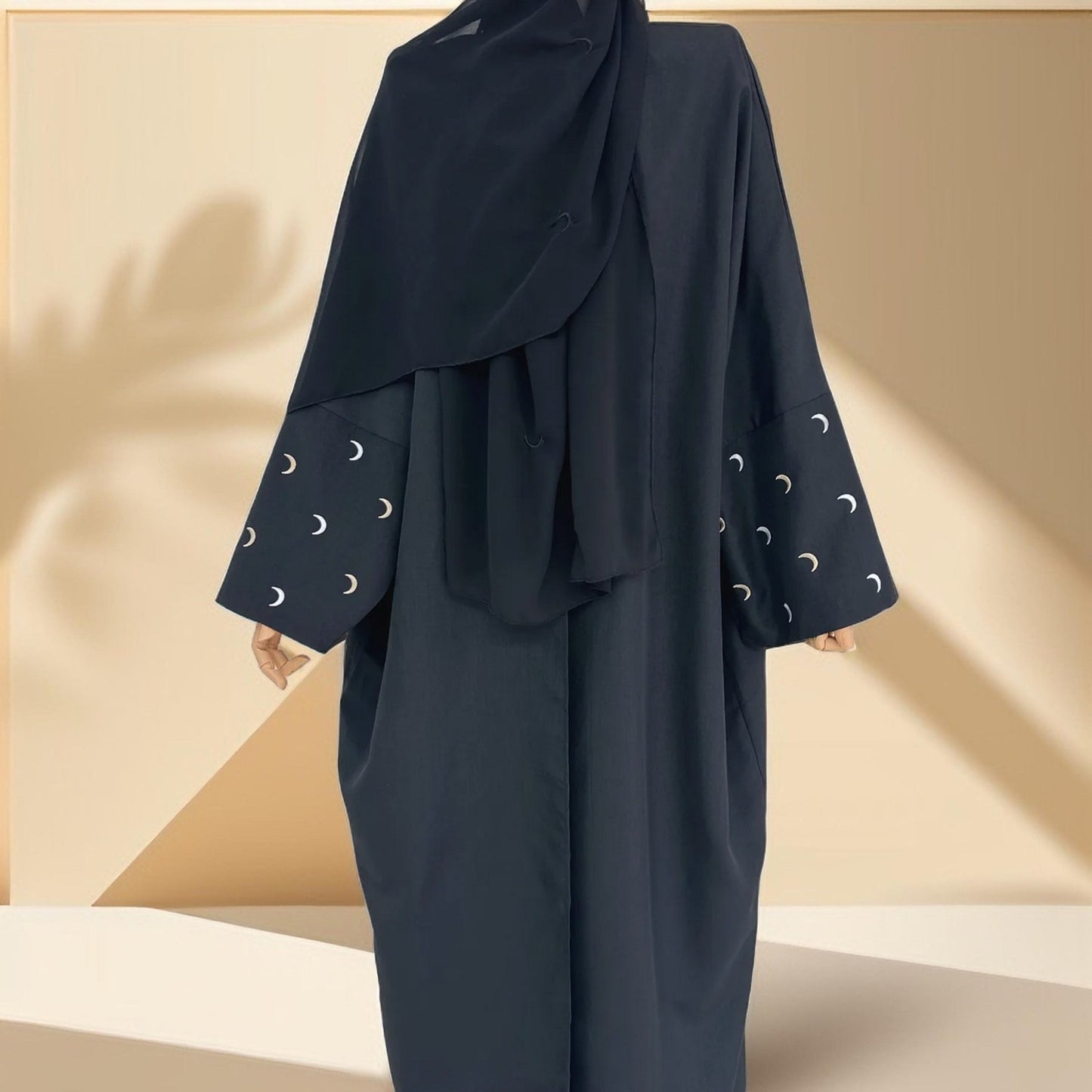 Moon Embroidery Hijab and Linen Kimono Abaya Set - Try Modest Limited 