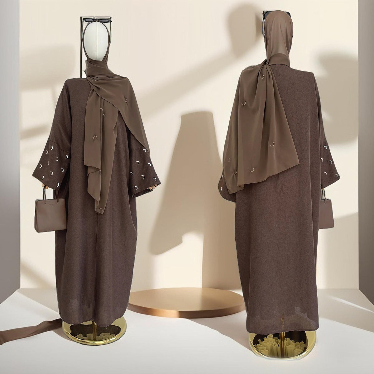 Moon Embroidery  Linen Kimono Abaya - Try Modest Limited