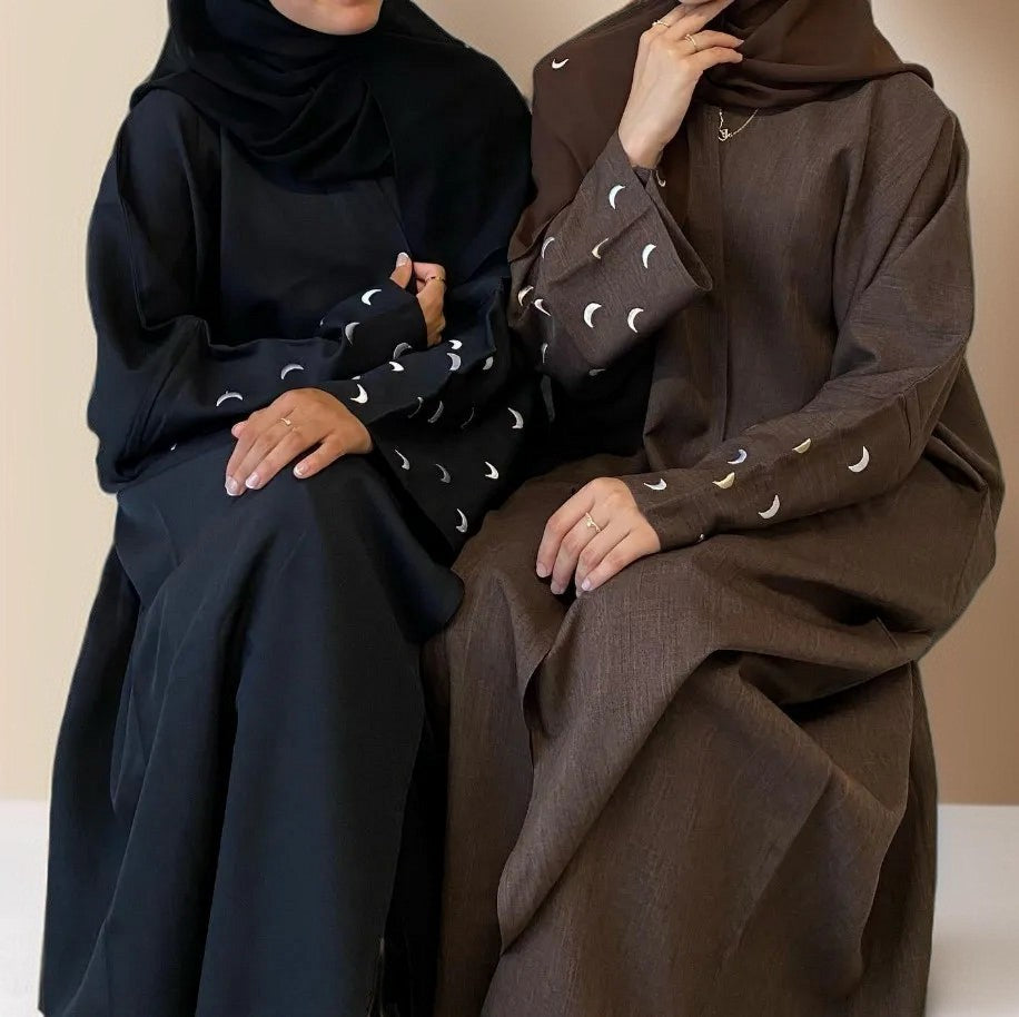 Moon Embroidery Hijab and Linen Kimono Abaya Set - Try Modest Limited 