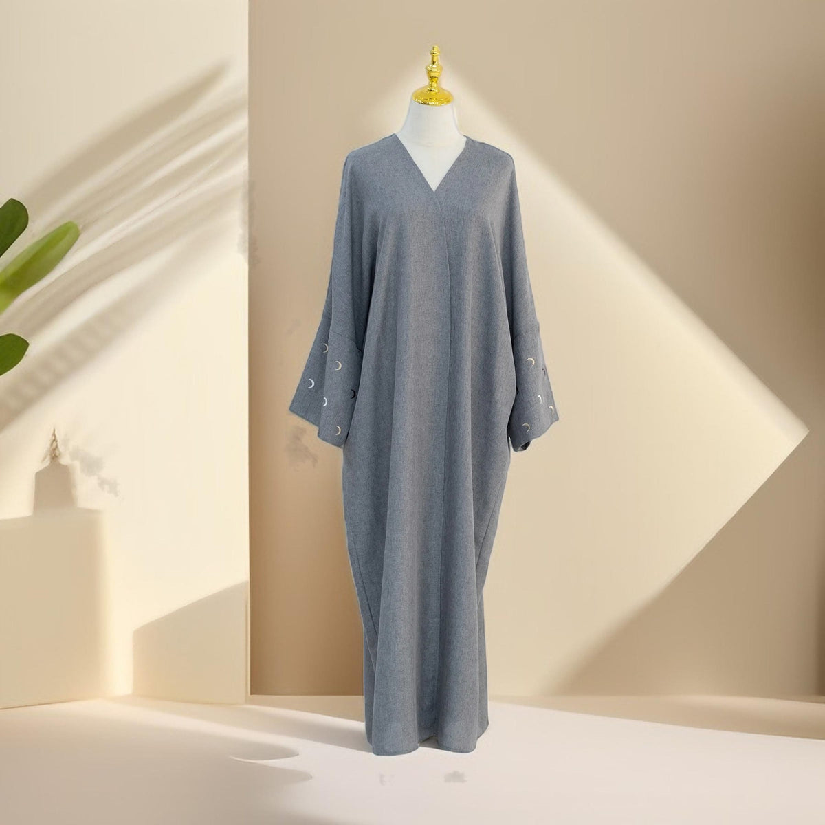 Moon Embroidery  Linen Kimono Abaya - Try Modest Limited
