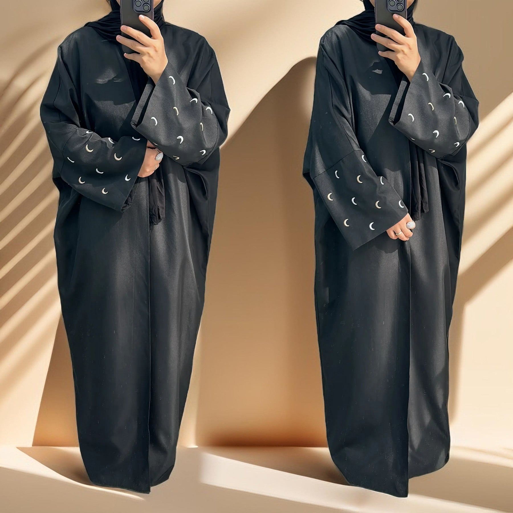 Moon Embroidery Hijab and Linen Kimono Abaya Set - Try Modest Limited 