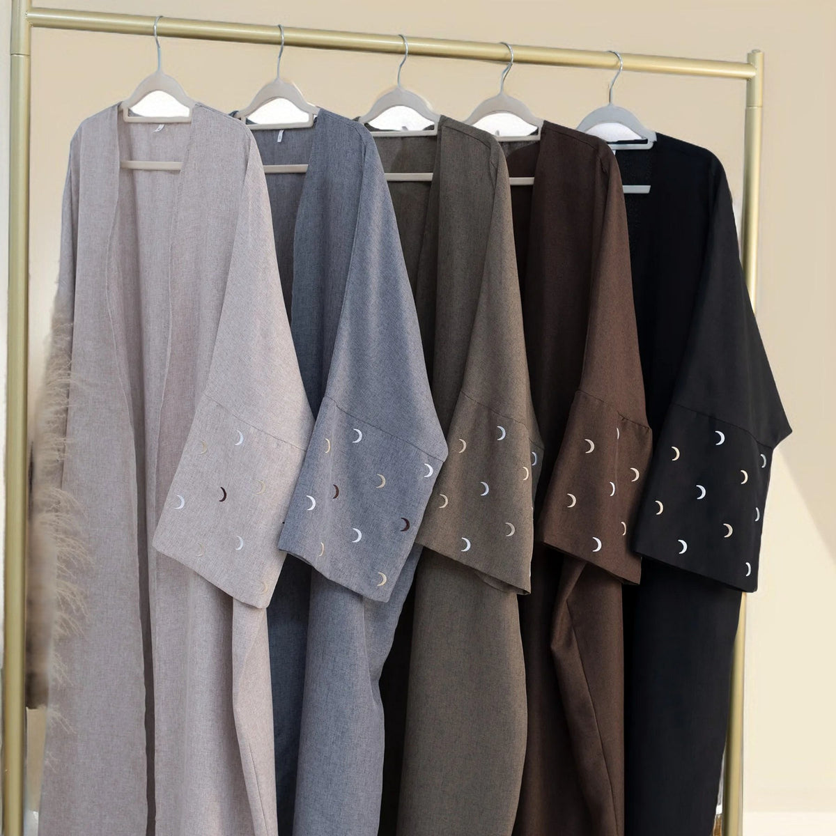 Moon Embroidery  Linen Kimono Abaya - Try Modest Limited