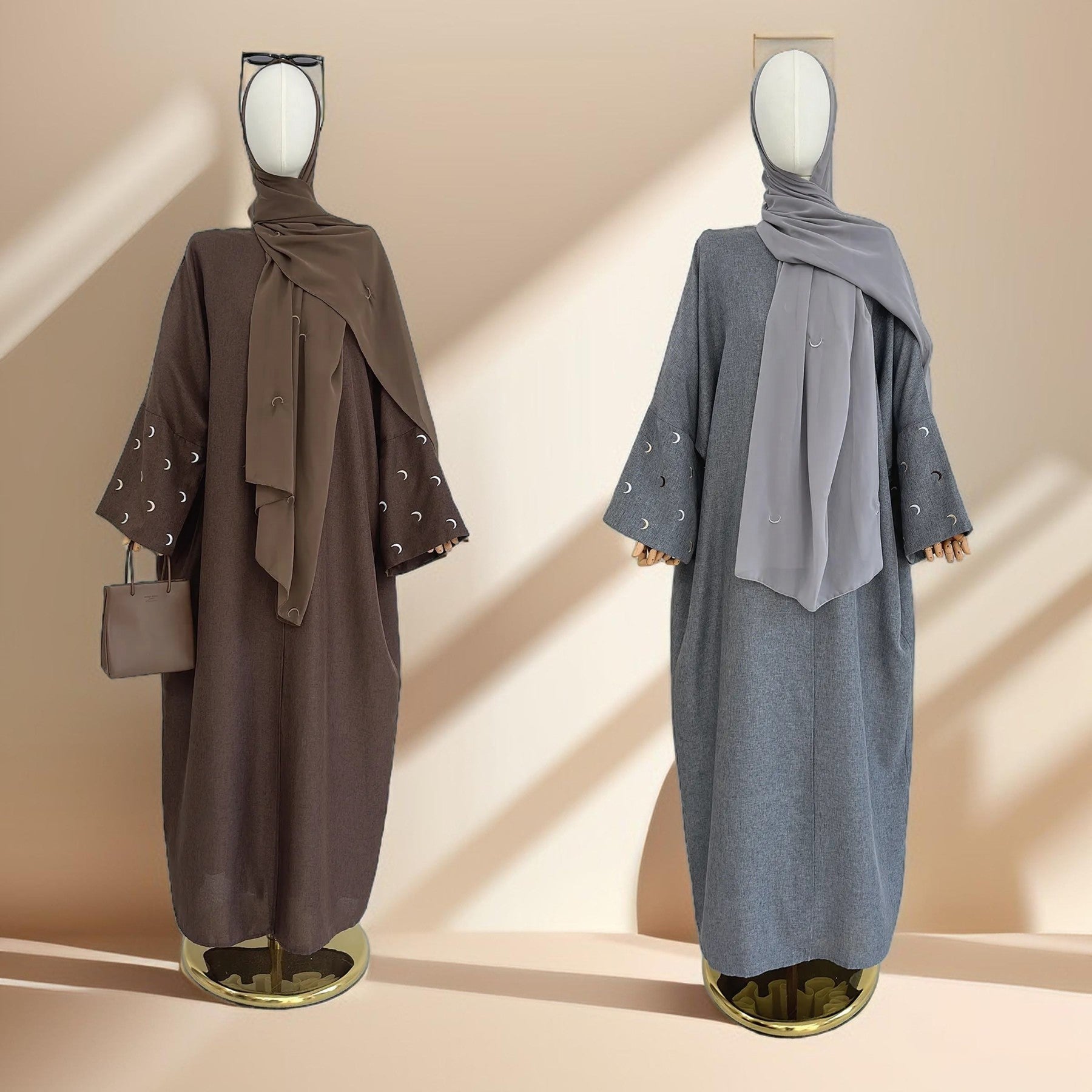 Moon Embroidery Hijab and Linen Kimono Abaya Set - Try Modest Limited 