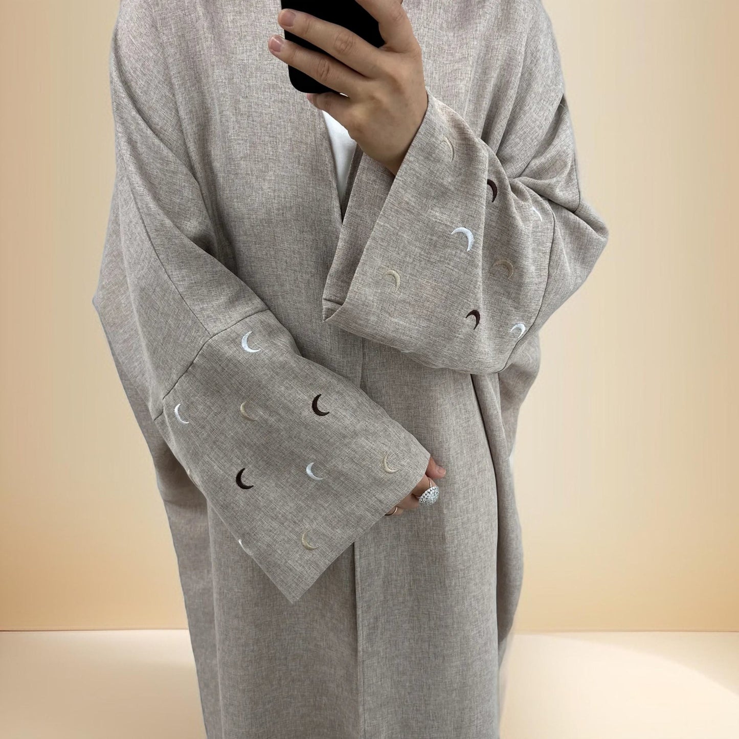 Moon Embroidery Hijab and Linen Kimono Abaya Set - Try Modest Limited 