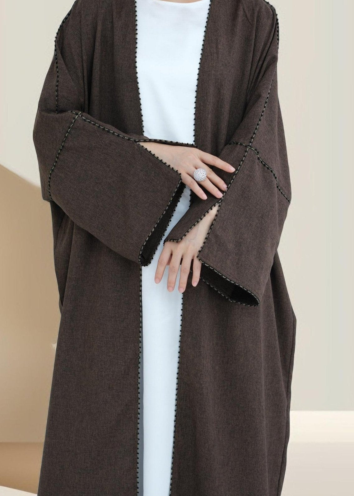 Nadine Open Front Linen Abaya - Try Modest Limited