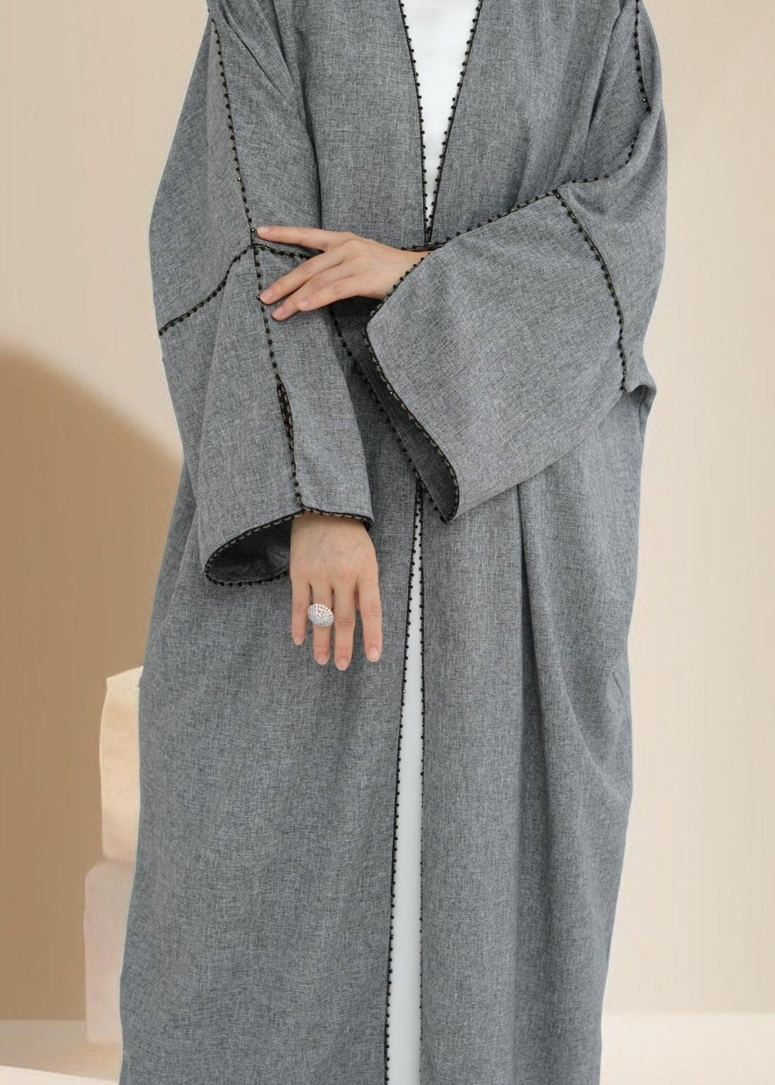 Nadine Open Front Linen Abaya - Try Modest Limited