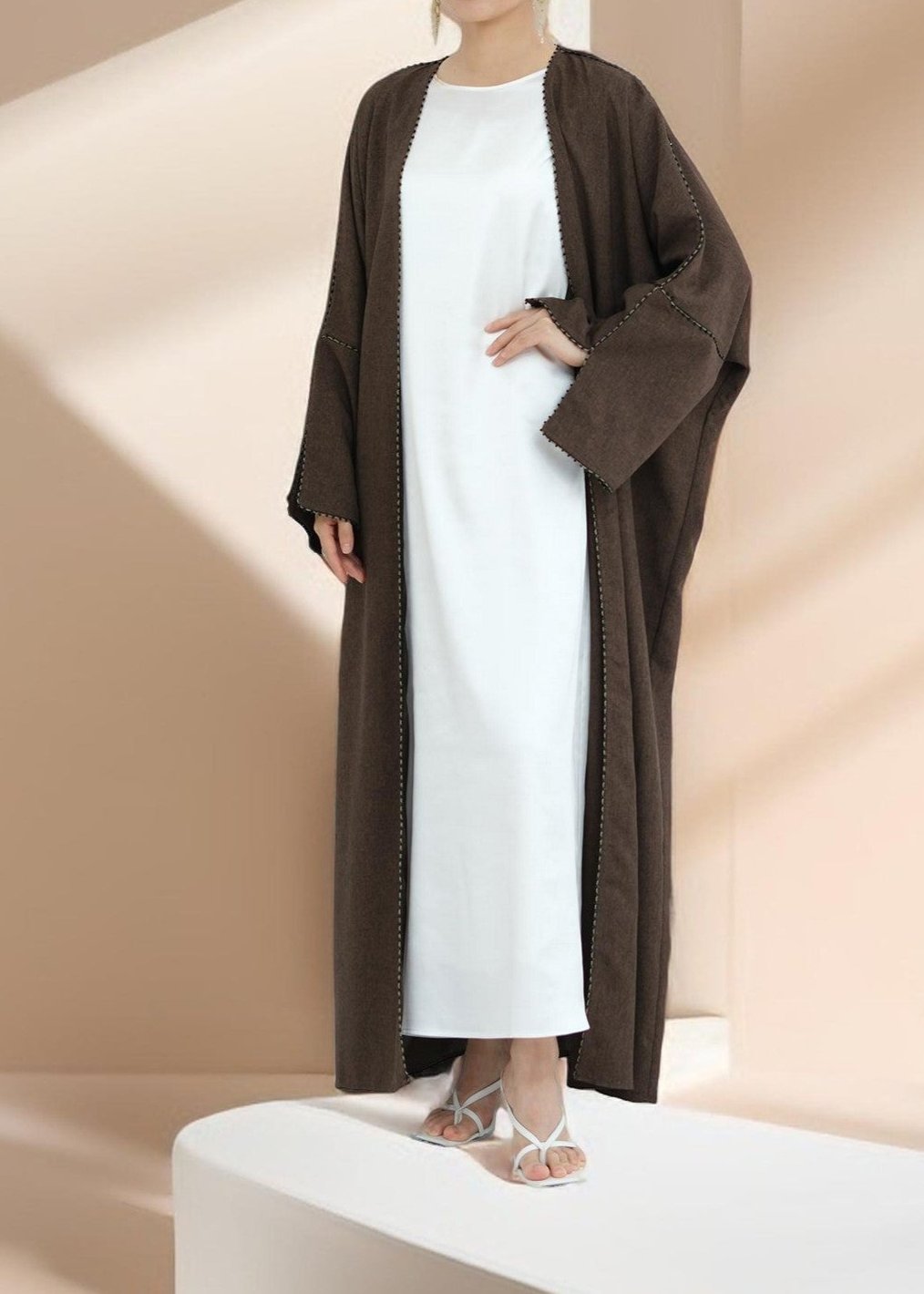 Nadine Open Front Linen Abaya - Try Modest Limited