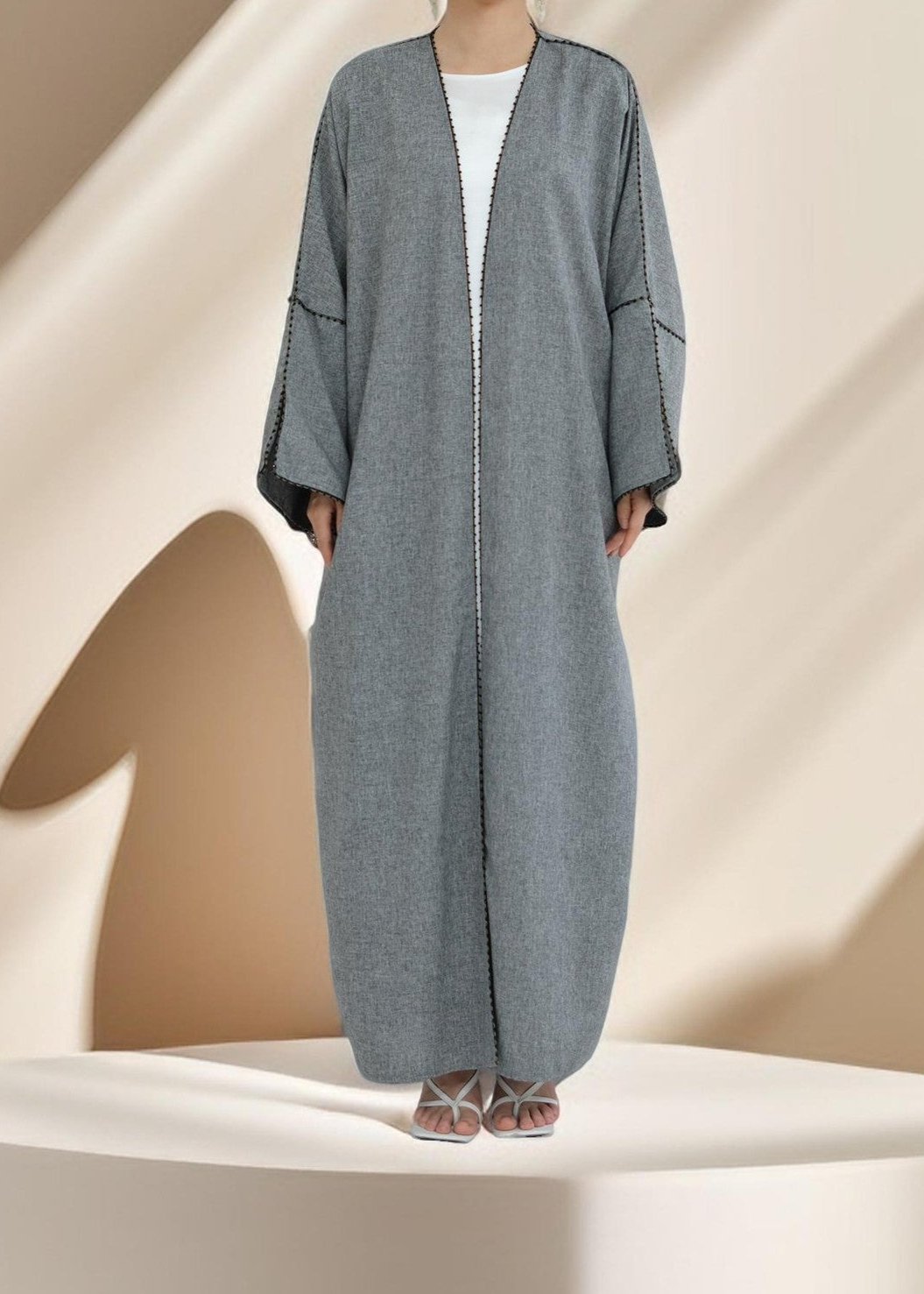 Nadine Open Front Linen Abaya - Try Modest Limited