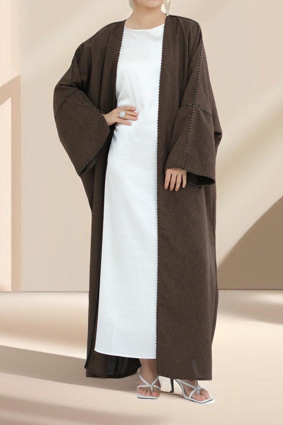 Nadine Open Front Linen Abaya - Try Modest Limited
