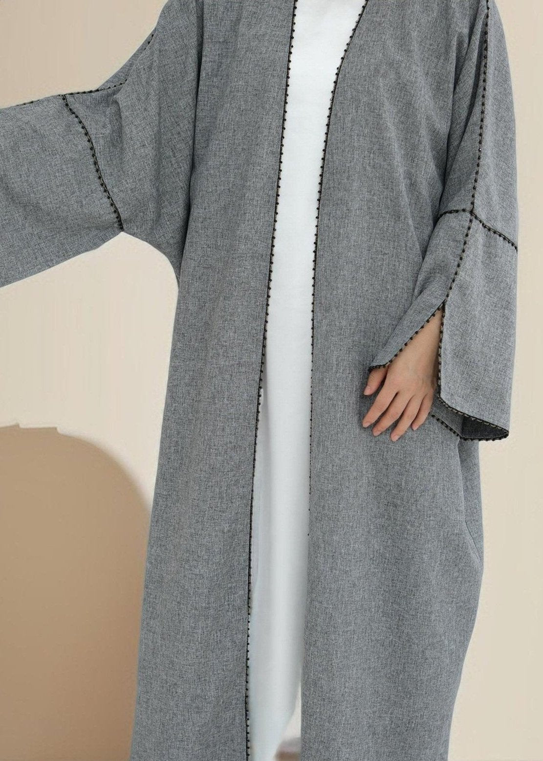 Nadine Open Front Linen Abaya - Try Modest Limited