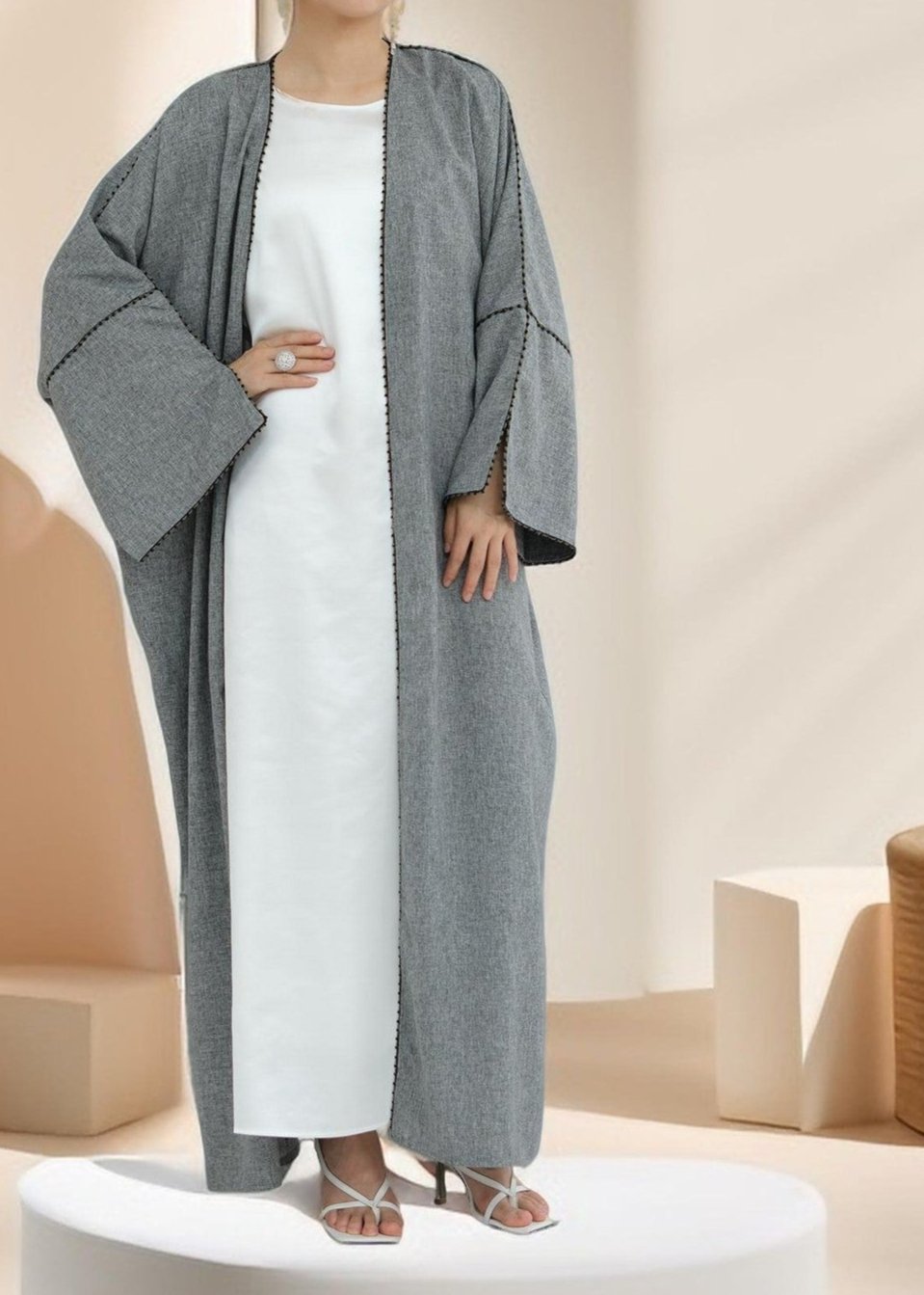 Nadine Open Front Linen Abaya - Try Modest Limited
