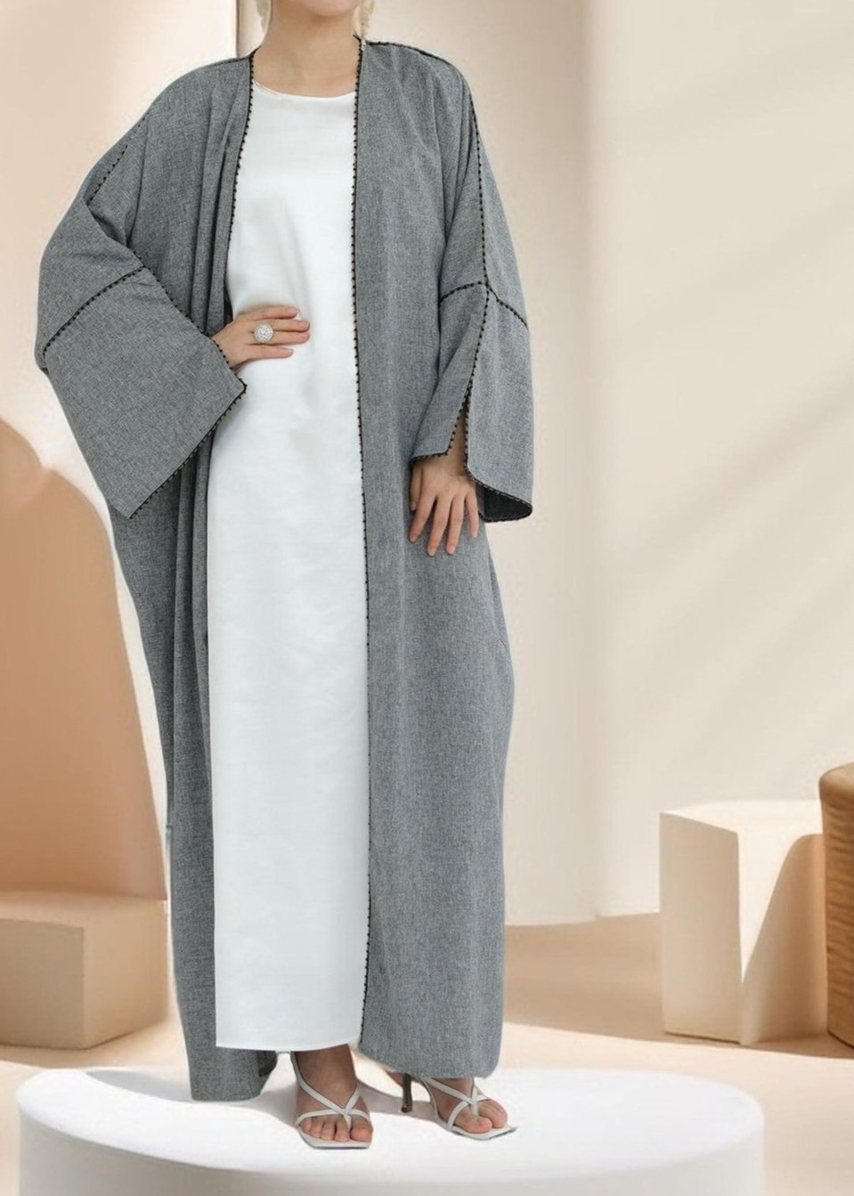 Nadine Open Front Linen Abaya Try Modest Limited