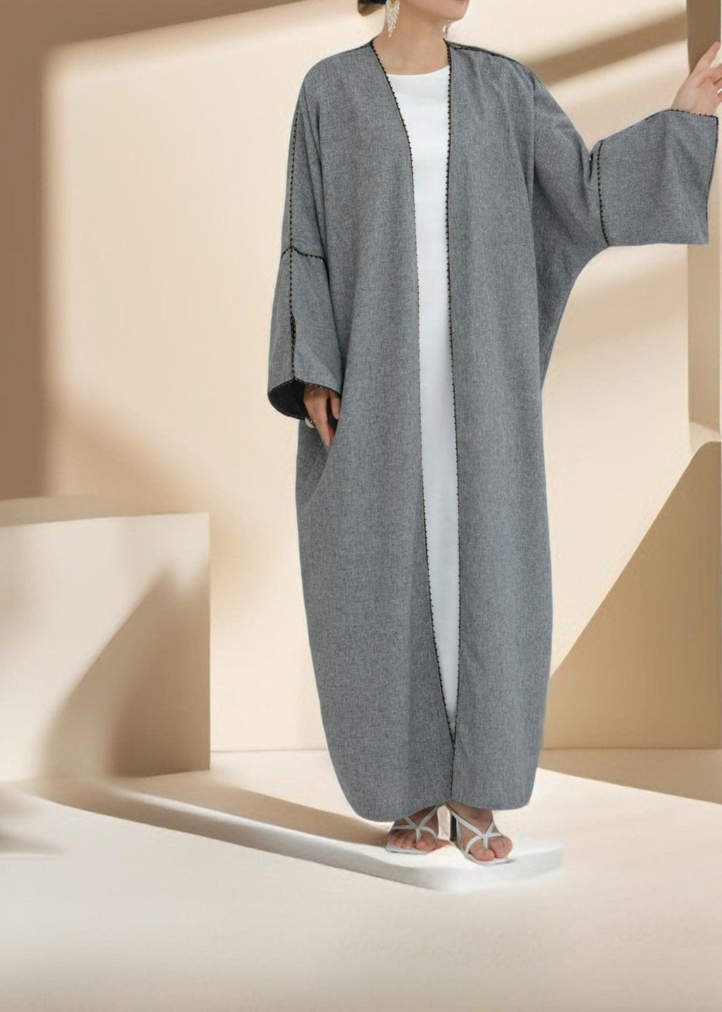 Nadine Open Front Linen Abaya - Try Modest Limited
