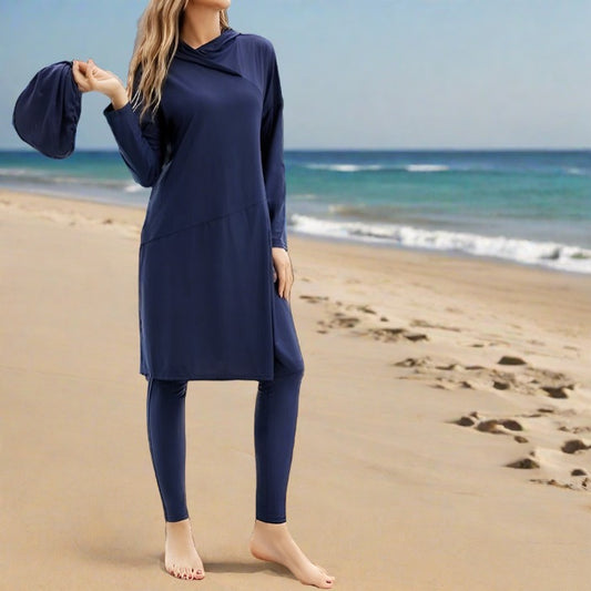 Navy 3 PC modest swimsuit with hoodie - Try Modest Limited 