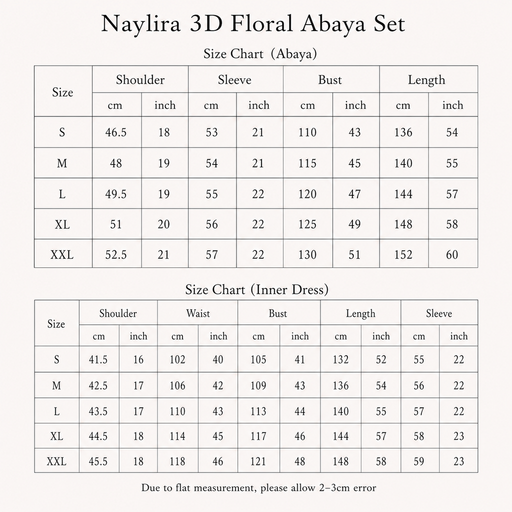 Completo Naylira con abaya floreale 3D – Abito modesto e hijab in 3 pezzi