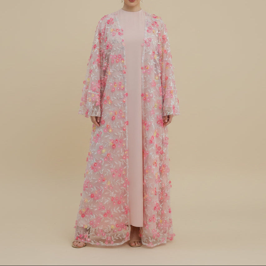 Naylira 3D Floral Abaya Set – 3 Piece Modest Dress & Hijab