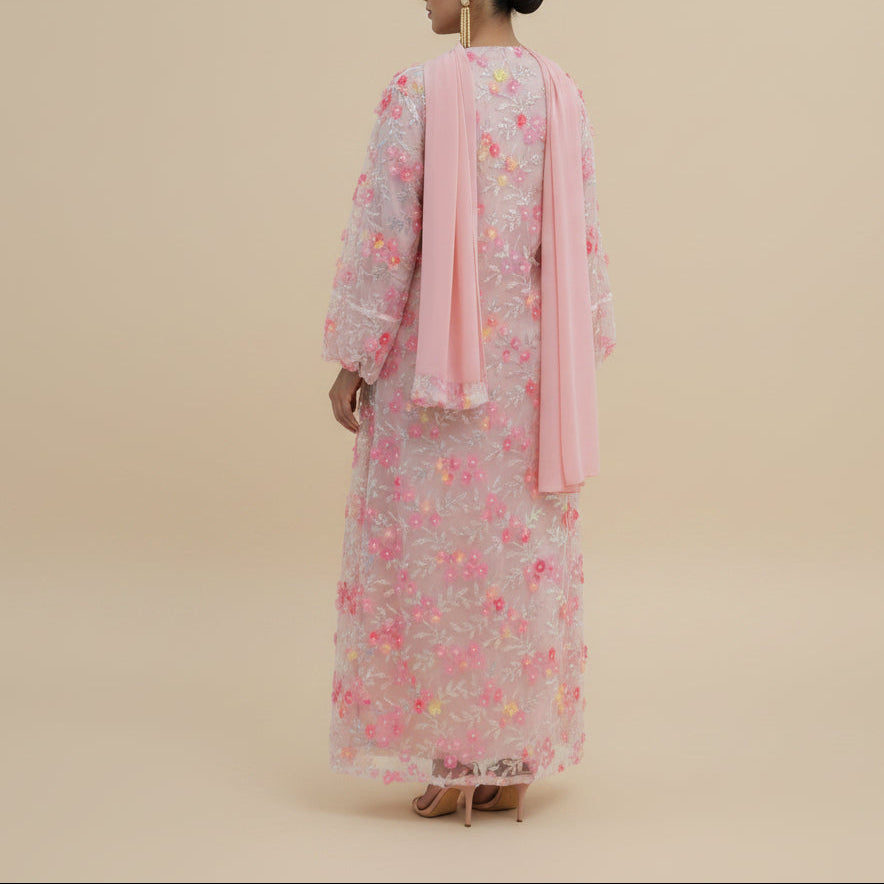 Completo Naylira con abaya floreale 3D – Abito modesto e hijab in 3 pezzi