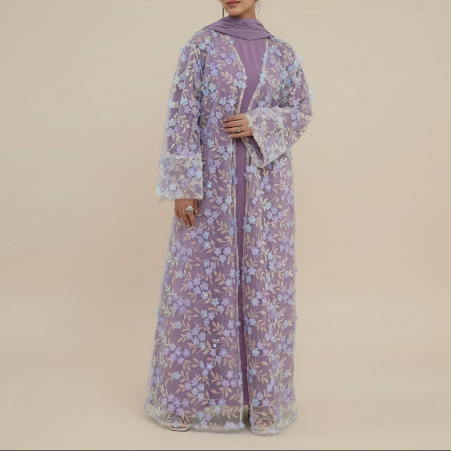 Completo Naylira con abaya floreale 3D – Abito modesto e hijab in 3 pezzi