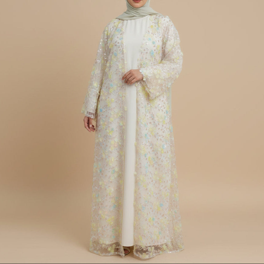 Completo Naylira con abaya floreale 3D – Abito modesto e hijab in 3 pezzi