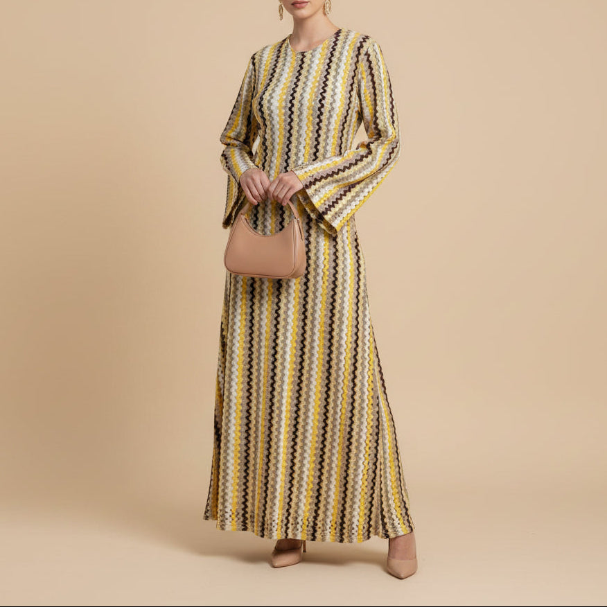 Abito lungo abaya Nerelle in maglia all'uncinetto con texture