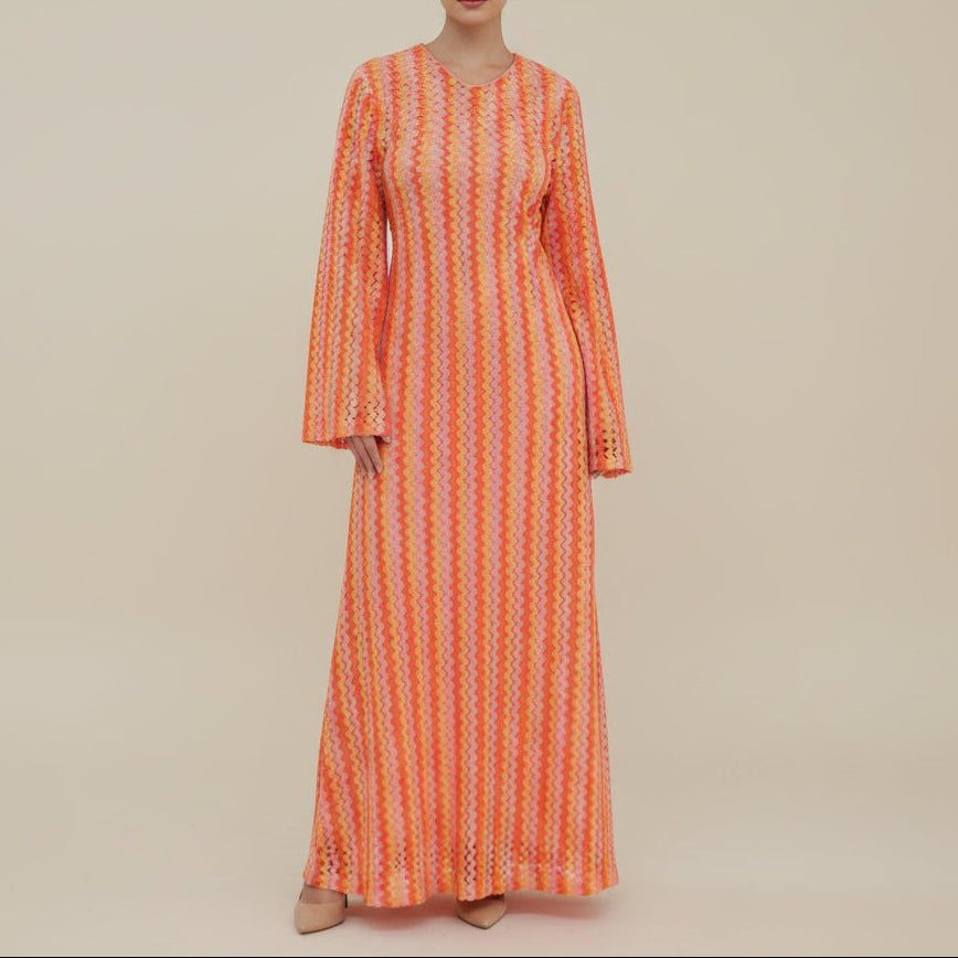 Abito lungo abaya Nerelle in maglia all'uncinetto con texture