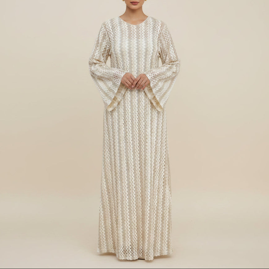 Abito lungo abaya Nerelle in maglia all'uncinetto con texture