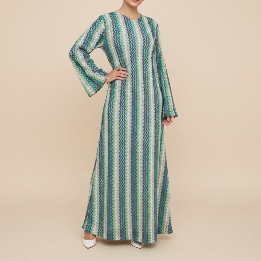 Abito lungo abaya Nerelle in maglia all'uncinetto con texture