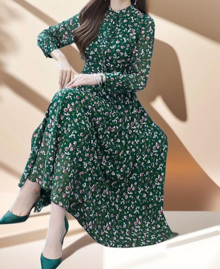 New floral green chiffon dress - Try Modest Limited