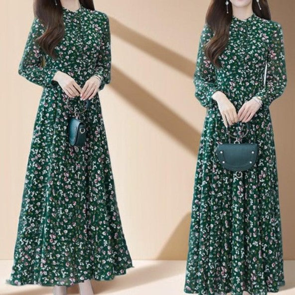 New floral green chiffon dress - Try Modest Limited