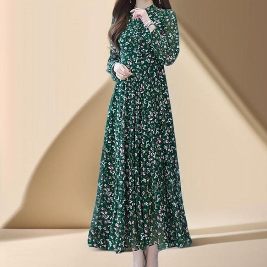 New floral green chiffon dress - Try Modest Limited 