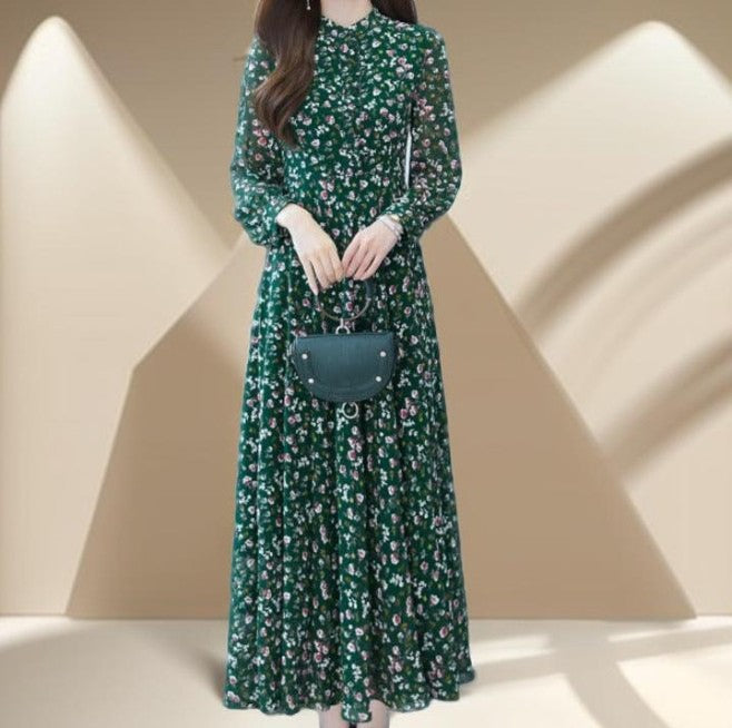 New floral green chiffon dress - Try Modest Limited 